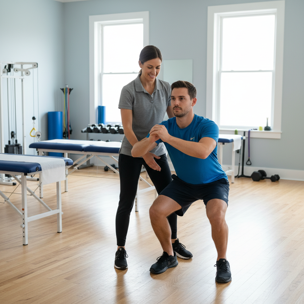 Physical therapist providing personalized one-on-one care during treatment session at Wexford physical therapy clinic
