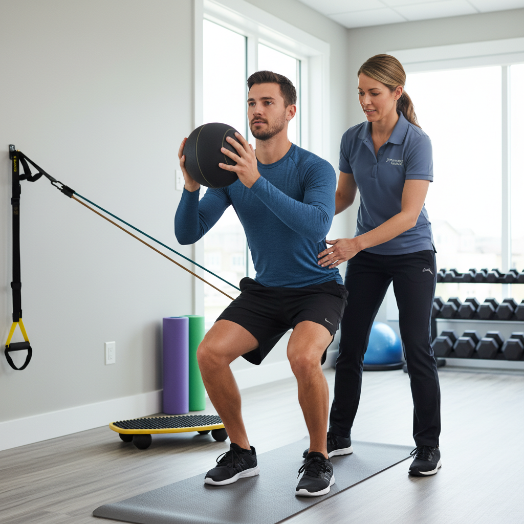 Athlete performing sport-specific rehabilitation exercises with expert guidance in Wexford PA physical therapy facility