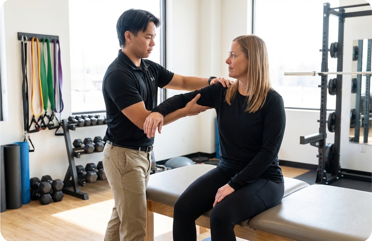 Patient working with a provider at a performance physical therapy clinic in Wexford