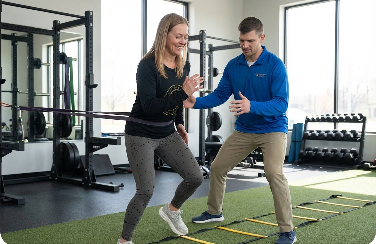 Patient working with a provider at a performance physical therapy clinic in Wexford