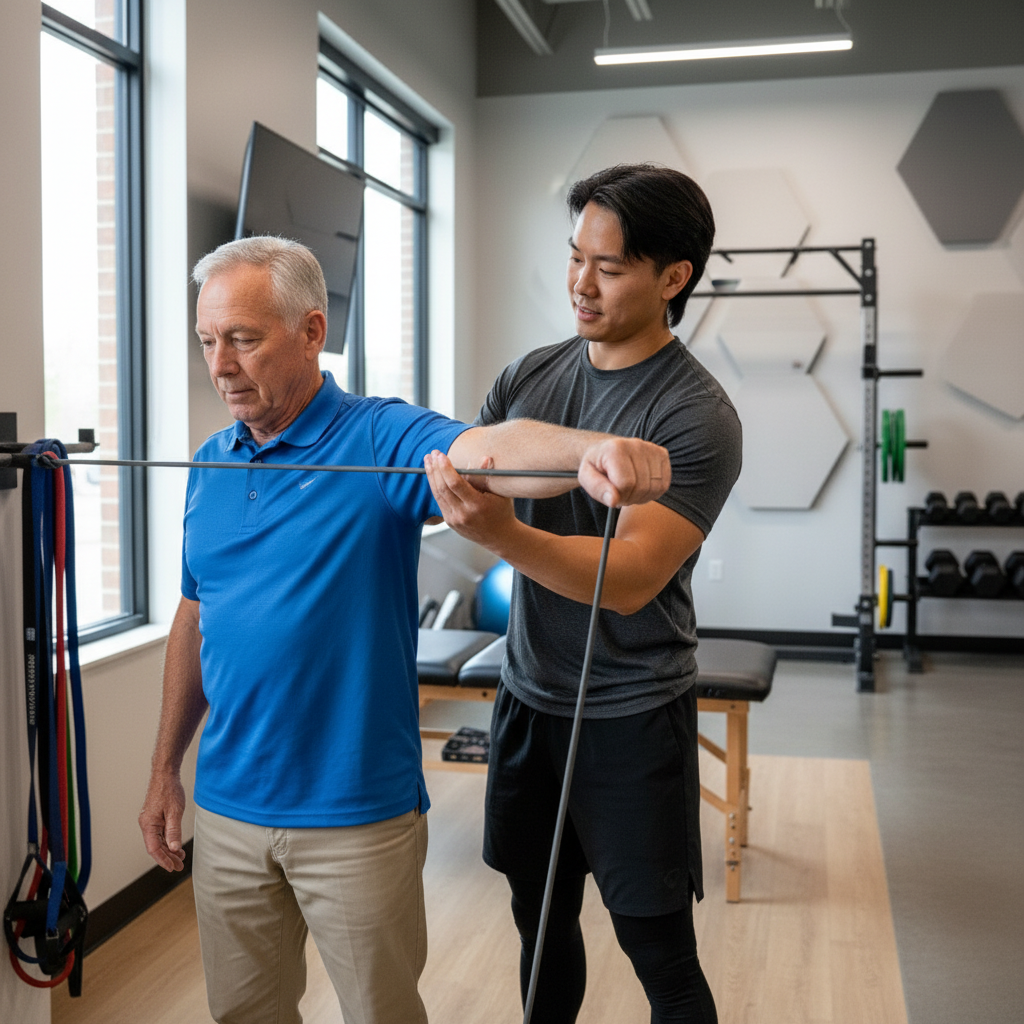 Physical therapist providing one-on-one treatment session for recovery in Wexford performance clinic