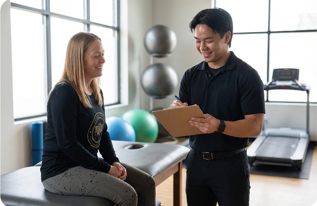 Patient working with a provider at a performance physical therapy clinic in Wexford