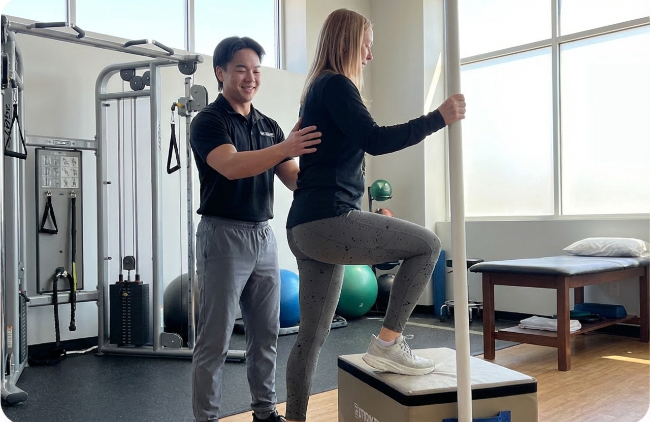: Patient working with a provider at a performance physical therapy clinic in Wexford